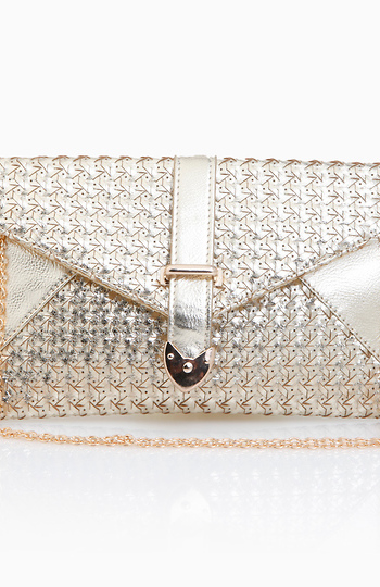 Metallic Woven Buckle Clutch Slide 1