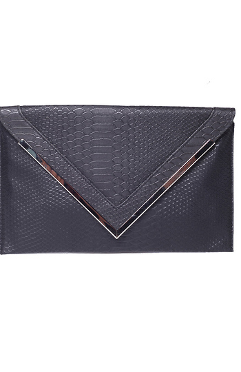 Faux Snake Metal Trim Envelope Clutch Slide 1