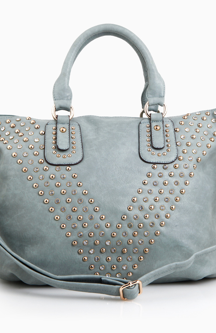 Large Studded Chevron Bag in Mint | DAILYLOOK