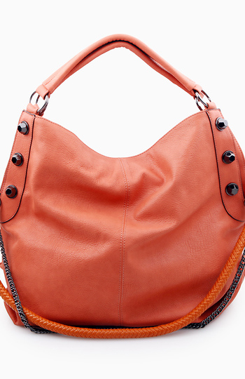 Stud and Chain Hobo Bag Slide 1