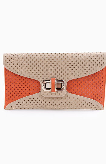 Perforated Orange Color Block Clutch Slide 1