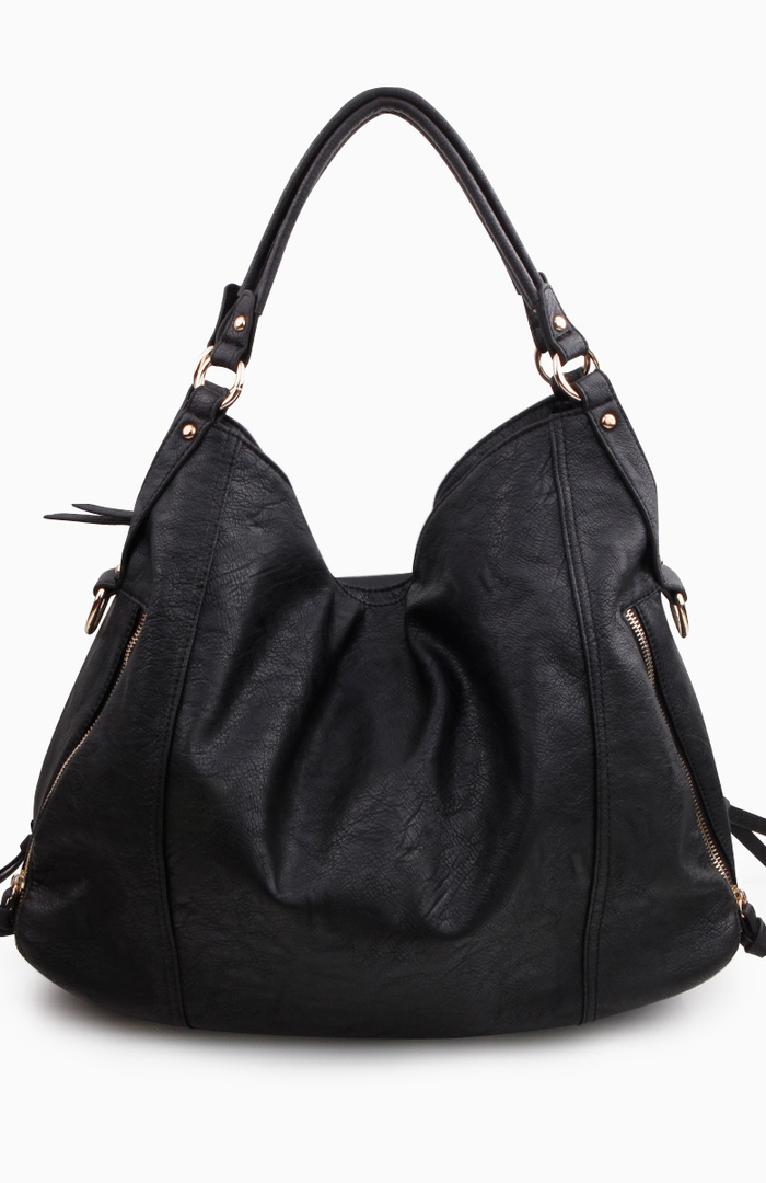 Black Zipper Hobo Bag by Alyssa