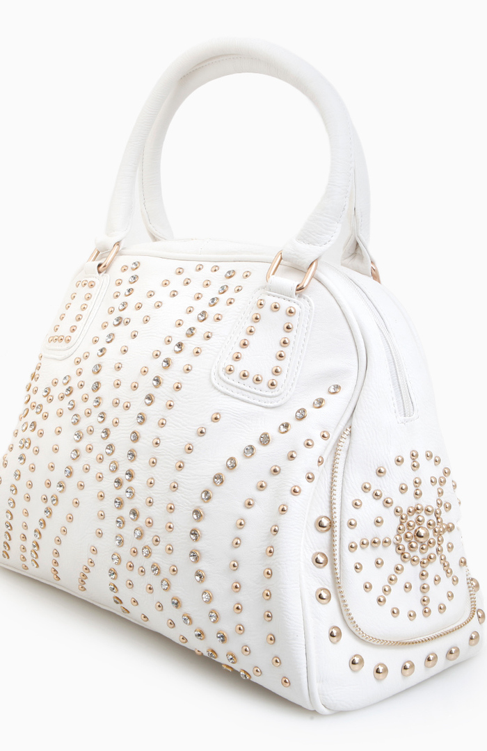 Rhinestone and Stud Swirl Handbag in White DAILYLOOK