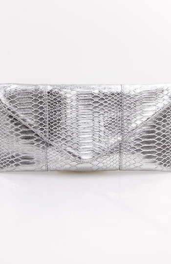 Metallic Silver Snakeskin Clutch Slide 1