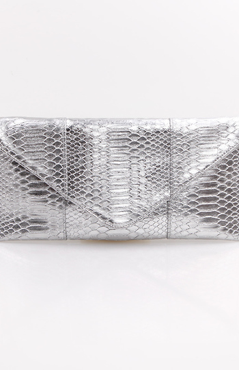 Metallic Silver Snakeskin Clutch Slide 1