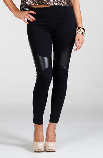 Futuristic Leather Panel Leggings Slide 1