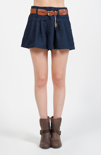 Pleated Shorts with Woven Belt Slide 1