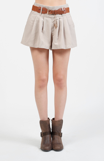 Pleated Shorts with Woven Belt Slide 1