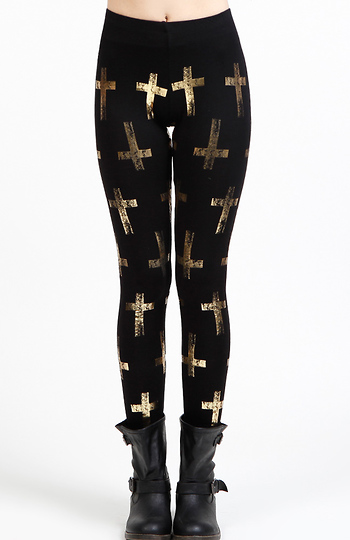 Metallic Cross Print Leggings Slide 1