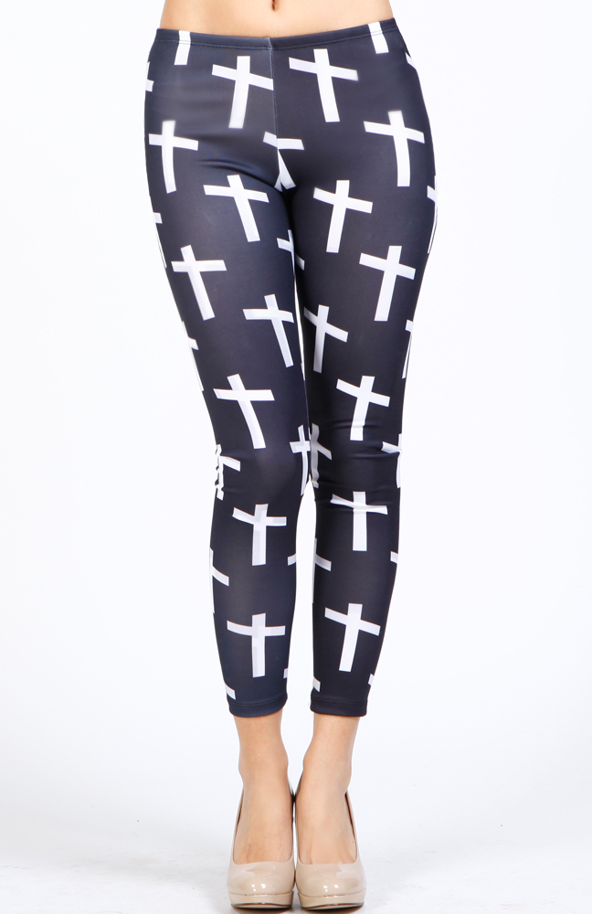Cross Print Leggings in Black DAILYLOOK