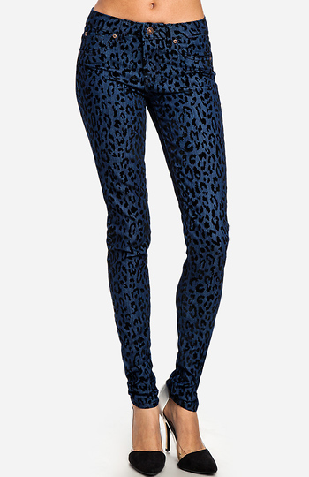 Velvet Leopard Skinny Jeans in Navy | DAILYLOOK