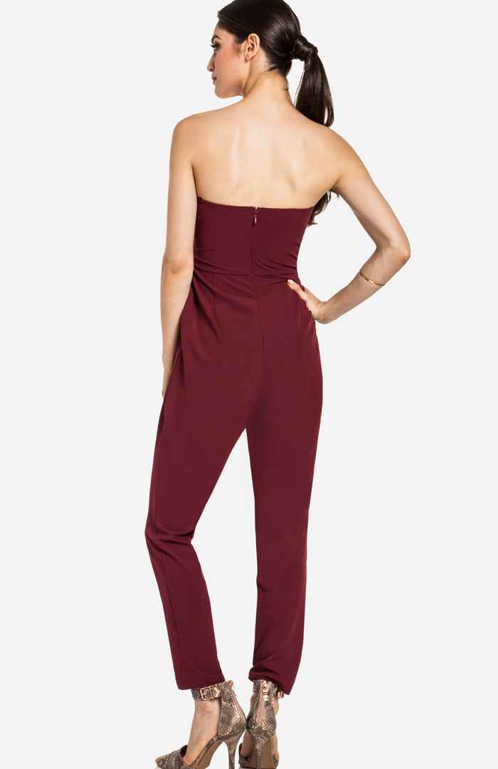Strapless Sash Jumpsuit in Burgundy DAILYLOOK