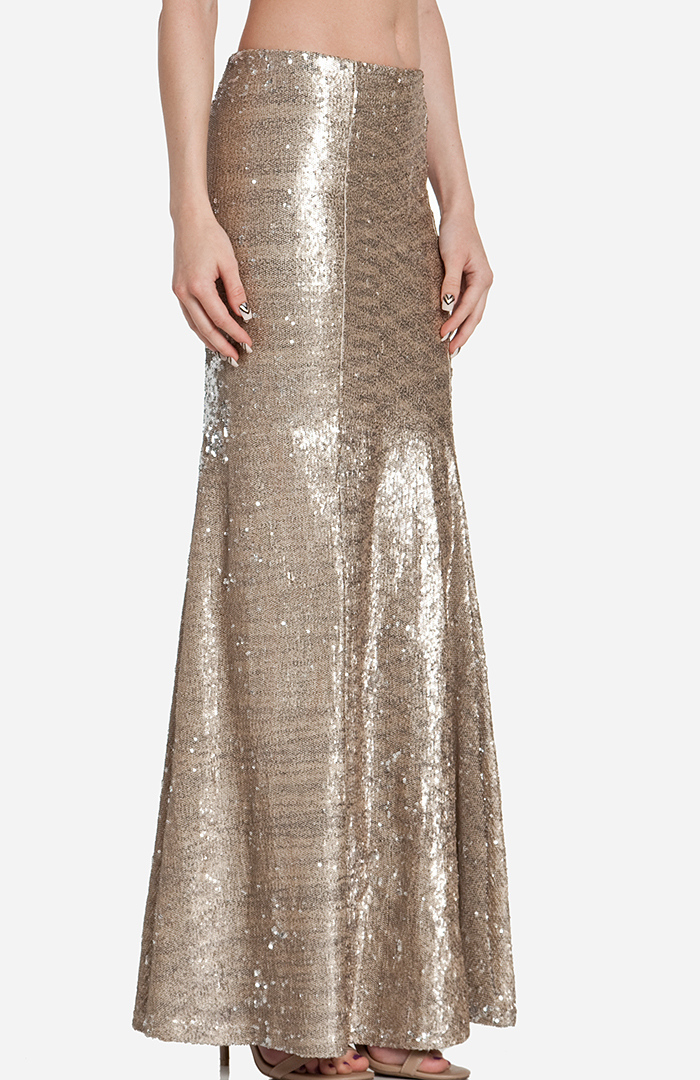 Line & Dot Matte Sequin Mermaid Skirt in Gold | DAILYLOOK