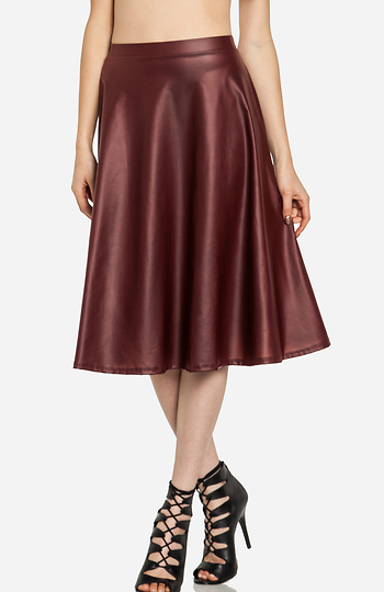 Leatherette Swing Midi Skirt Slide 1