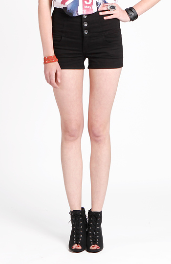 High Waisted Button Denim Shorts Slide 1