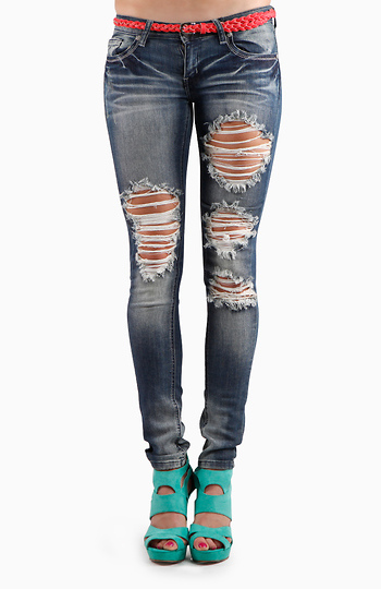 Medium Wash Distressed Skinny Jeans Slide 1