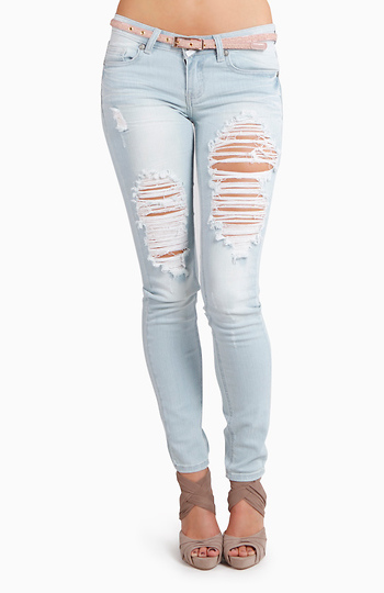 Lightwash Distressed Skinny Jeans Slide 1