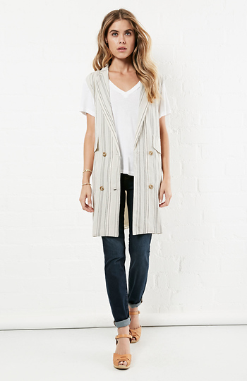 Line & Dot Cotton Linear Sleeveless Jacket Slide 1