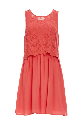 Cropped Lace Overlay Flare Dress Slide 1
