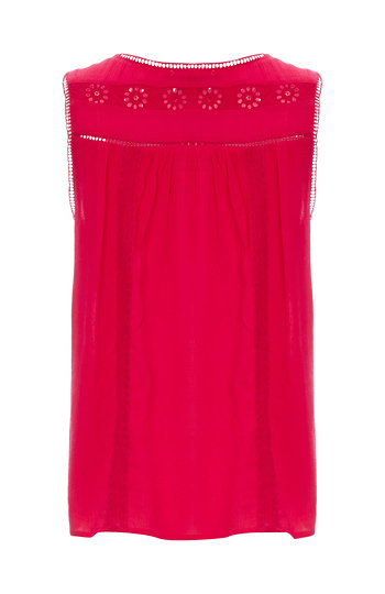 Breezy Cabo Button Front Tank with Embroidery in Hot Pink | DAILYLOOK