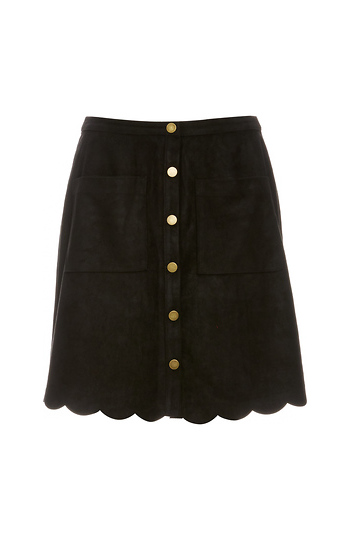 Suede Button Front Scalloped Skirt Slide 1