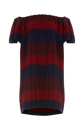 Borgona Wide Stripe Off Shoulder Dress Slide 1