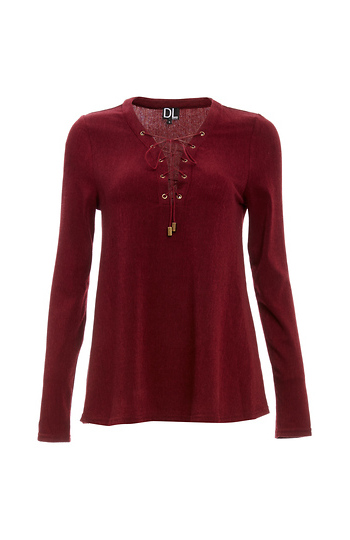 Winona Lace Up Long Sleeve Knit Top Slide 1