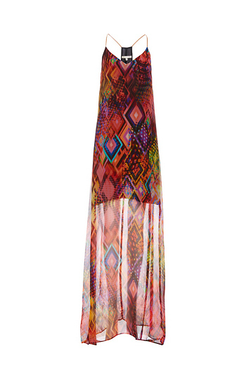 Lavender Brown Kaleidoscope World Silk Maxi Dress Slide 1