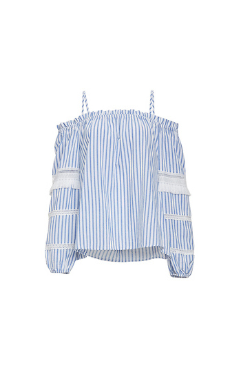 Elora Striped Off Shoulder Top w/ Trim Details Slide 1