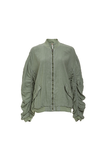 Free People Ruched Linen Bomber Slide 1