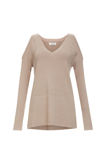 Cold Shoulder V-neck Ribbed Sweater Slide 1