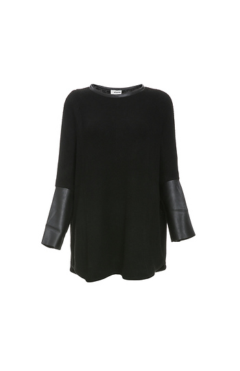 Long Sleeve Vegan Leather Sleeve Sweater Slide 1