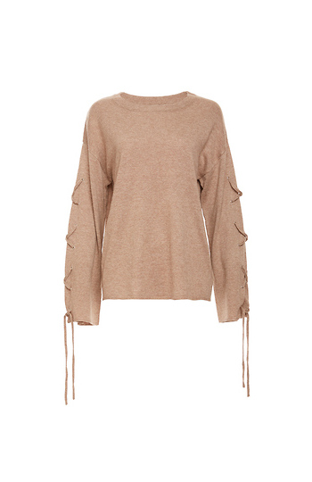 Sweater w/ Lace-Up Sleeves Slide 1