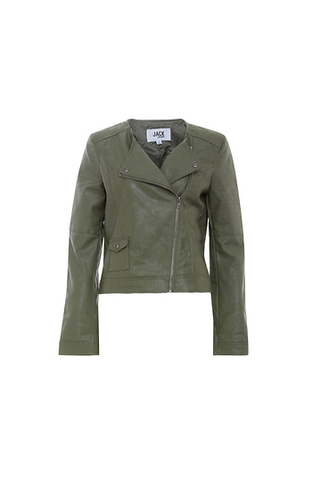 Jack by BB Dakota Striped Shoulder Panel Cropped Moto Jacket Slide 1