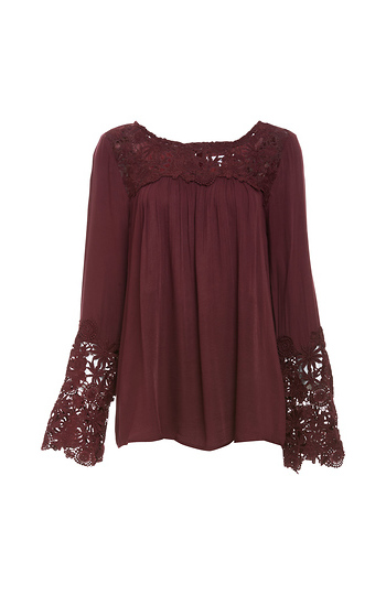 BB Dakota Fluttered Crochet Lace Detail Top Slide 1