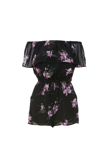 BB Dakota Dark Floral Off the Shoulder Romper Slide 1