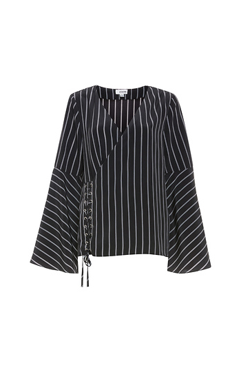 Long Sleeve Striped Bell Sleeve Top Slide 1