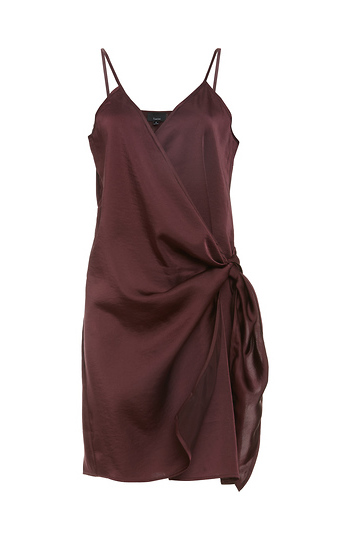 Side Wrap Tie Satin Dress Slide 1