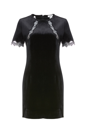 Fitted Lace Sleeve Velvet Dress Slide 1