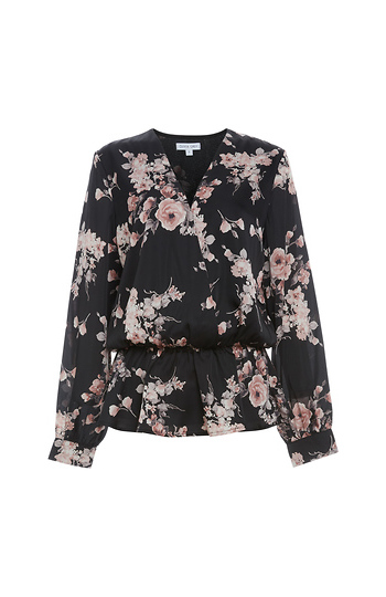 Floral Print Ruffle Long Sleeve Top Slide 1