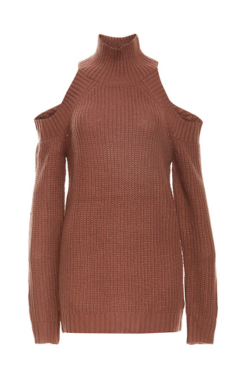 Cold Shoulder Ribbed Turtle Neck Sweater Slide 1