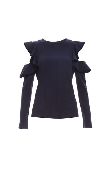 Long Sleeve Ruffle Fitted Top Slide 1