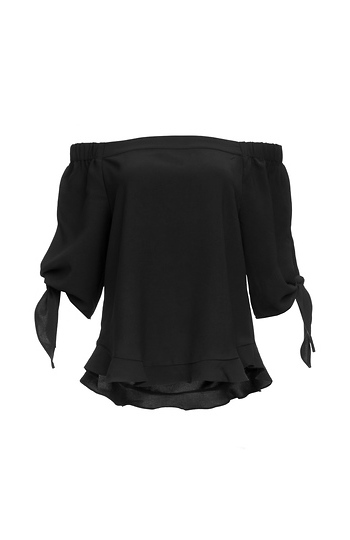 Bella Ruffle Hem Off Shoulder Tie Sleeve Top Slide 1