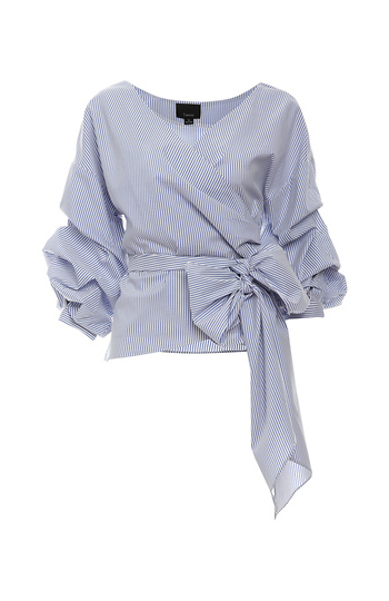 Belle Striped Wrap Poplin Top Slide 1