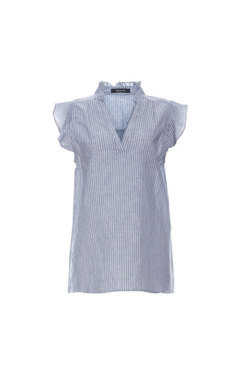 Striped Ruffle Sleeve V-neck Top Slide 1