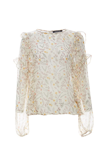 Sheer Printed Ruffle Detail Blouse Slide 1