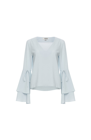 Flounce Flared Sleeve V-neck Blouse Slide 1