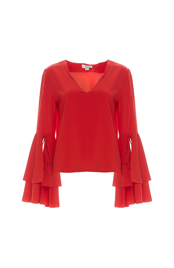 Flounce Flared Sleeve V-neck Blouse Slide 1