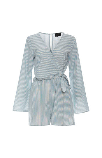 Bell Sleeve Surplice Stripe Romper Slide 1