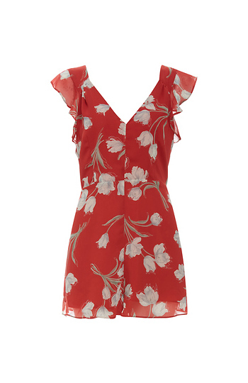 Floral Frill Short Sleeve Romper Slide 1